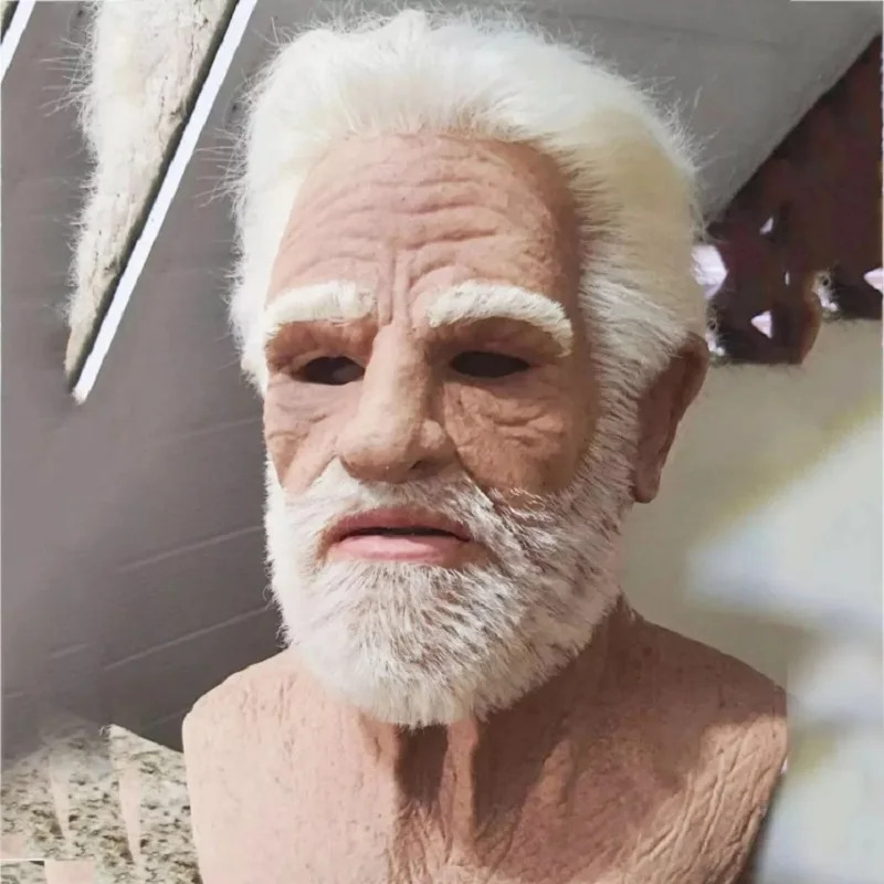 Cosplay Anime White Hair - Maska Halloweenowa Białowłosy Dziadek Staruszek Głowa