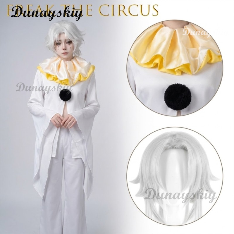 Cosplay Anime White Hair - Kompletny zestaw kostiumu klauna Pierrot Freak