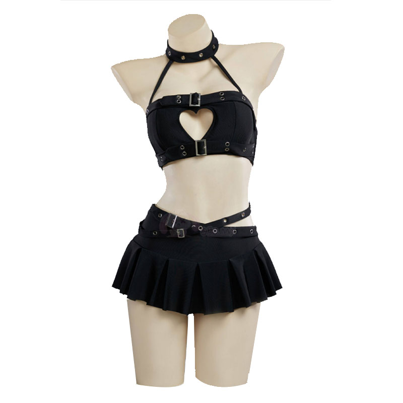Anime Cosplay Nurse - Gothic Punk Heart Hollow Halter Swimsuit